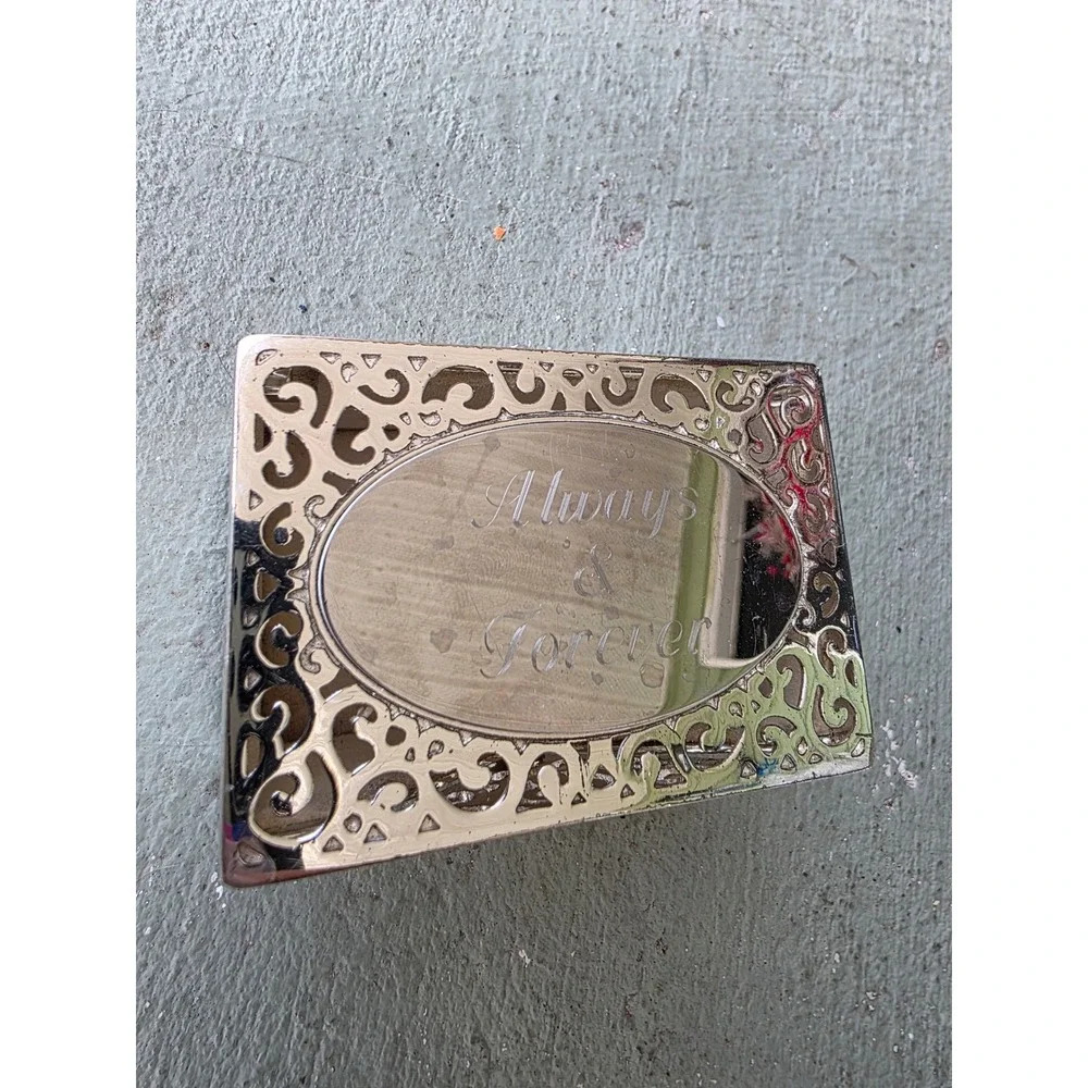 Always & Forever Silver‎ Tone Filigree Jewelry Trinket Box Faux Pearl Accent Z2